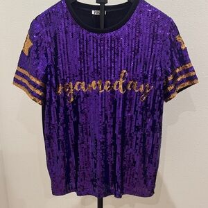 Vibrant Purple Tee with Gold Sequin Design